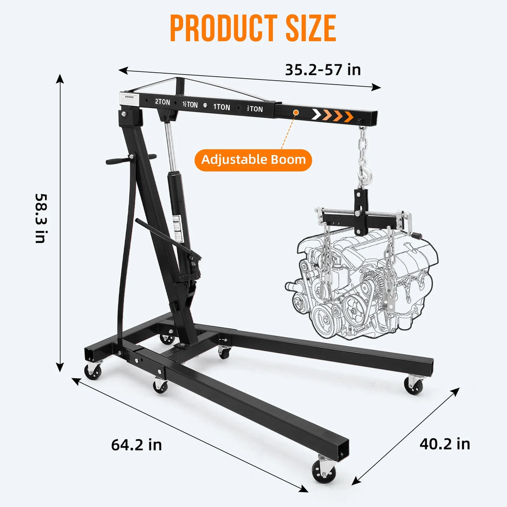 JoanKaren Hydraulic Engine Hoist,4400lbs Max Weight,Folding Engine Lift Shop Crane with Lever and 6 Steel Caster Wheels,Yellow