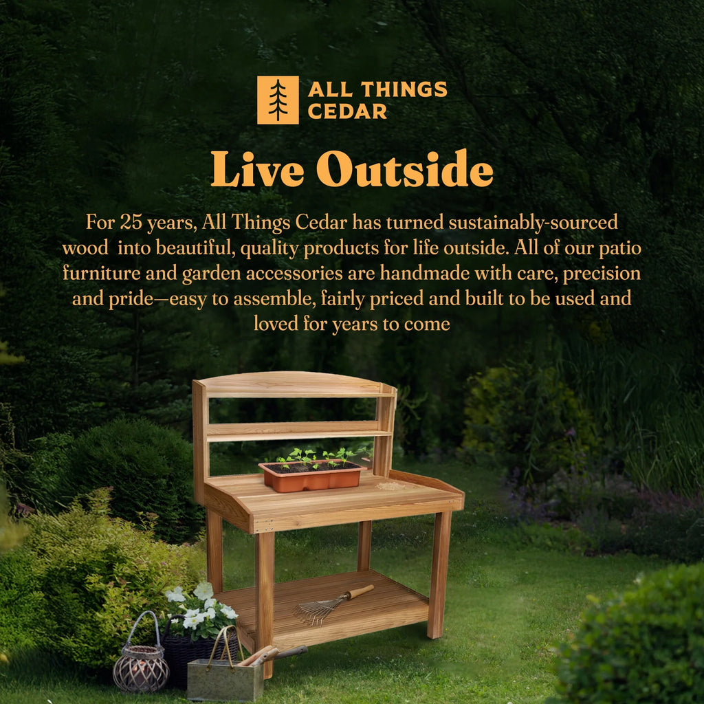 All Things Cedar Deluxe Potting Bench, Outdoor Garden Workstation Table