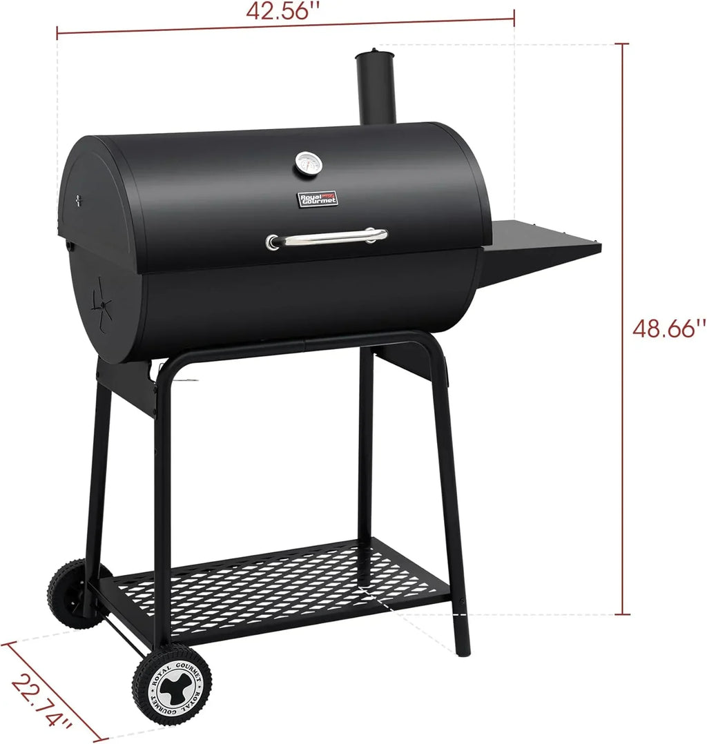 Royal Gourmet CC1830 30 Inch Barrel Charcoal Grill with Side Table Outdoor BBQ Grill  for Backyard