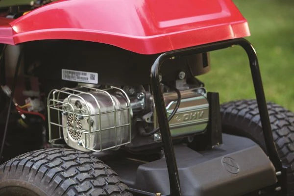 Troy-Bilt TB30 382 cm3 ride-on lawnmower with 6 gears, fully refurbished, compact design, adjustable height