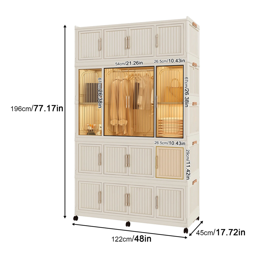 Montary Kids Portable Wardrobe w/ Magnetic Doors & Hanging Rod - 4-Cube Plastic Storage Cabinet,Nursery/Bedroom