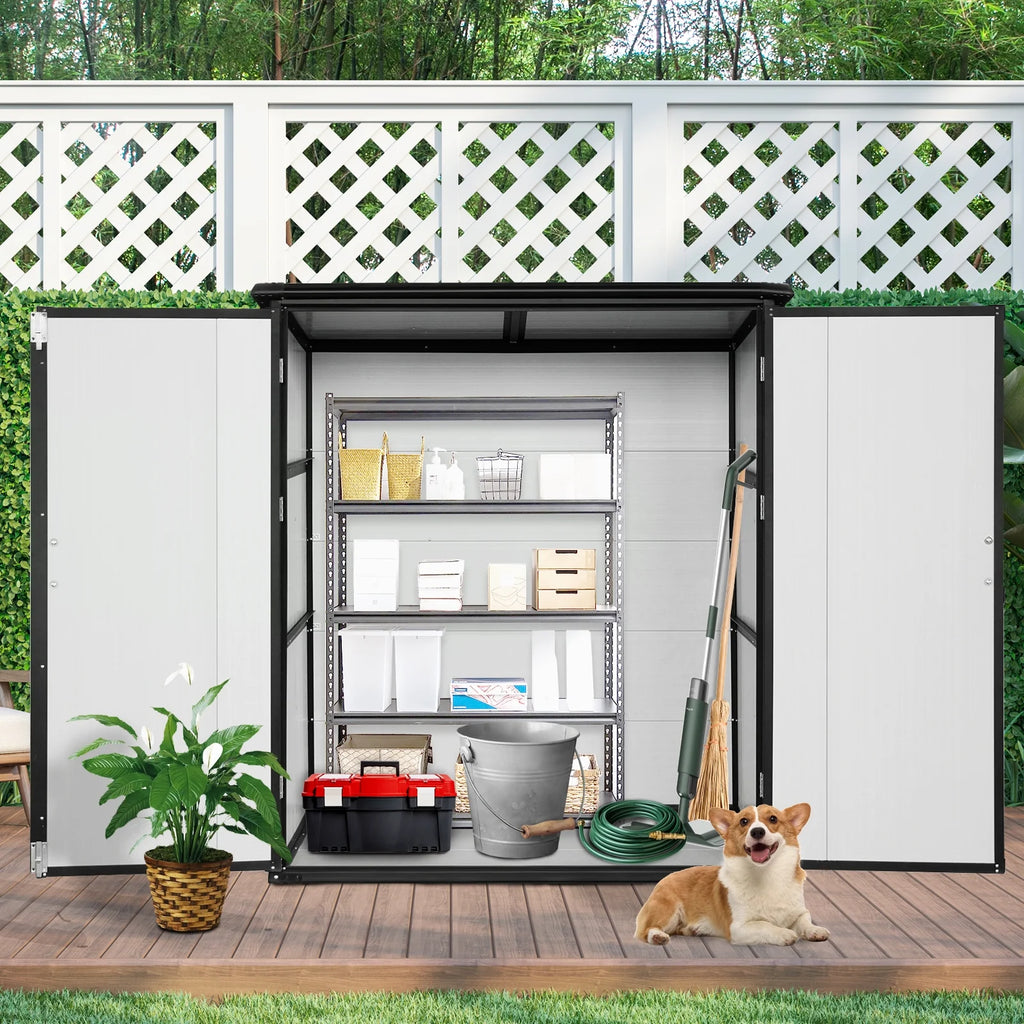 Enyopro 6 x 4.4FT Outdoor Storage Shed, All-Weather Plastic Resin Utility Tool Large Shed with Dual Lockable Doors for Patio Backyard Lawn, Gray