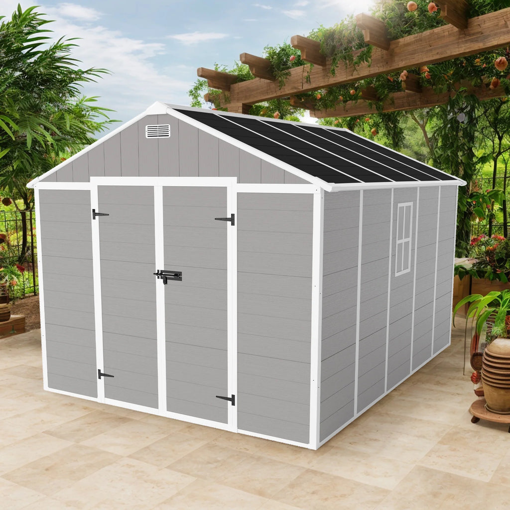 Enyopro 6 x 4.4FT Outdoor Storage Shed, All-Weather Plastic Resin Utility Tool Large Shed with Dual Lockable Doors for Patio Backyard Lawn, Gray