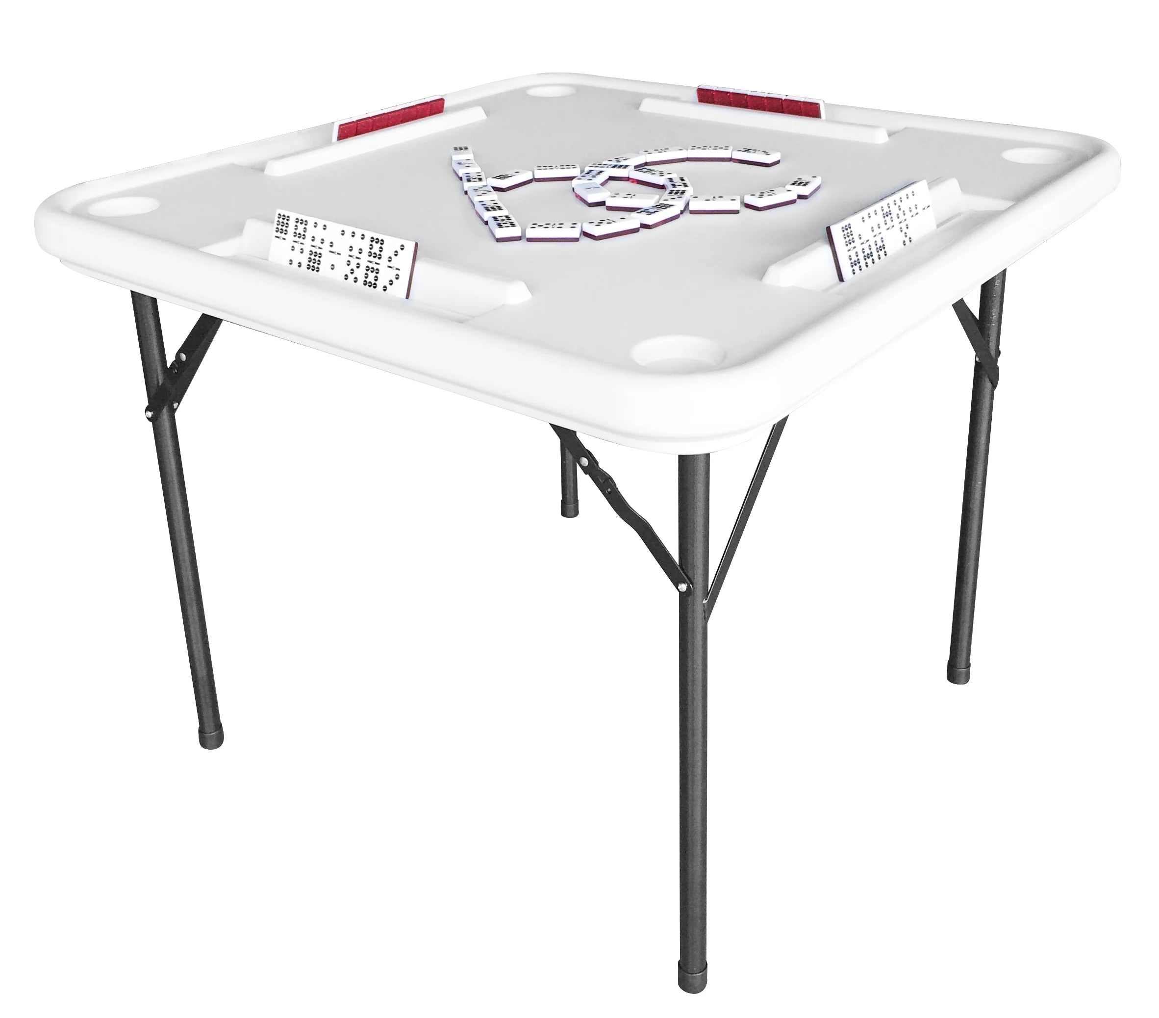 Bene Casa Foldable Domino Table with Built-In Drink Holders, 38?? x 38??, White