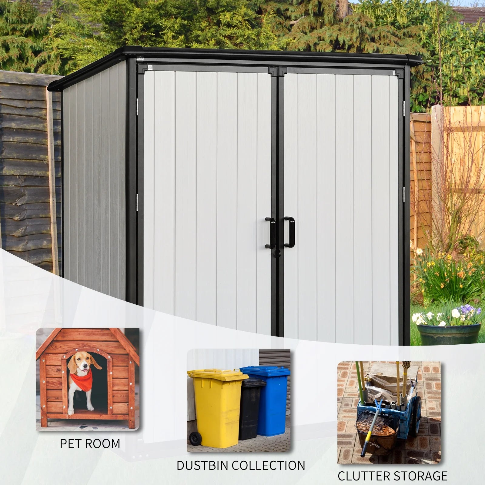 Enyopro 6 x 4.4FT Outdoor Storage Shed, All-Weather Plastic Resin Utility Tool Large Shed with Dual Lockable Doors for Patio Backyard Lawn, Gray