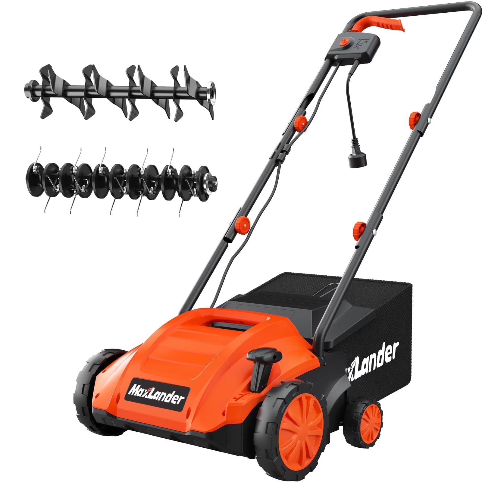 MAXLANDER Electric Dethatcher and Scarifier, 13?? 12Amp 2-in-1 Lawn Dethatcher with 4-Position Depth Adjustment, 30L Removable Collection Bag, Airboost Technology Increases Lawn Health