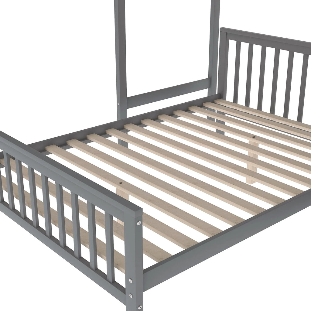 Euroco Wood Stairway Twin Loft Bed with Full Platform and Drawer