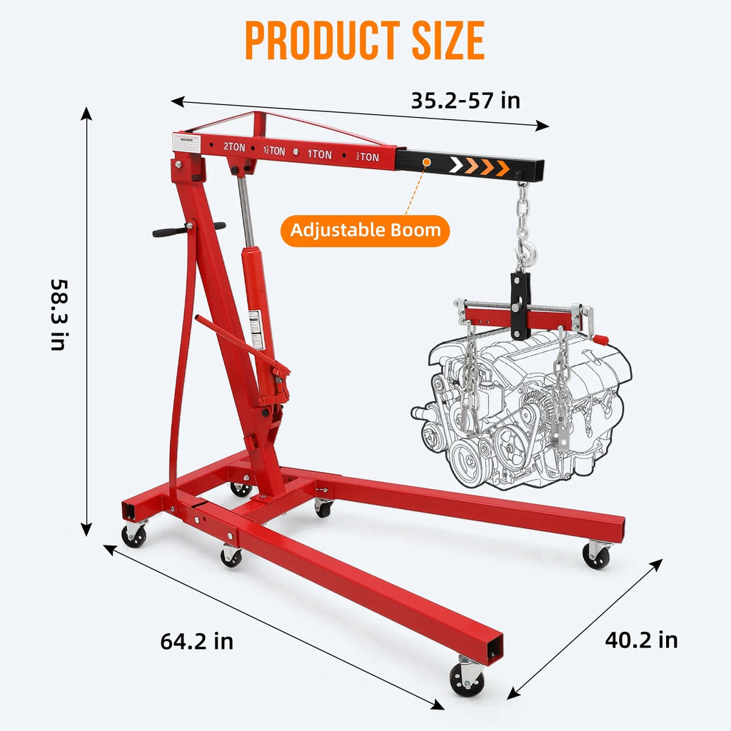 JoanKaren Hydraulic Engine Hoist,4400lbs Max Weight,Folding Engine Lift Shop Crane with Lever and 6 Steel Caster Wheels,Yellow