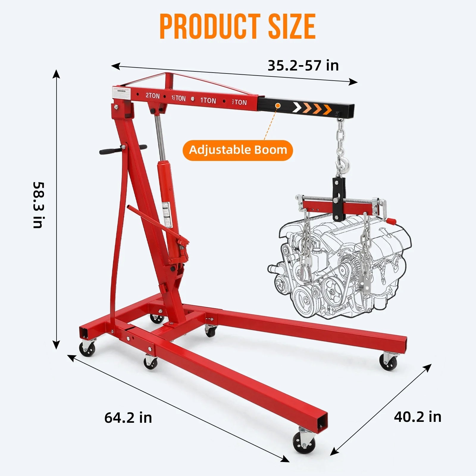 JoanKaren Hydraulic Engine Hoist,4400lbs Max Weight,Folding Engine Lift Shop Crane with Lever and 6 Steel Caster Wheels,Yellow
