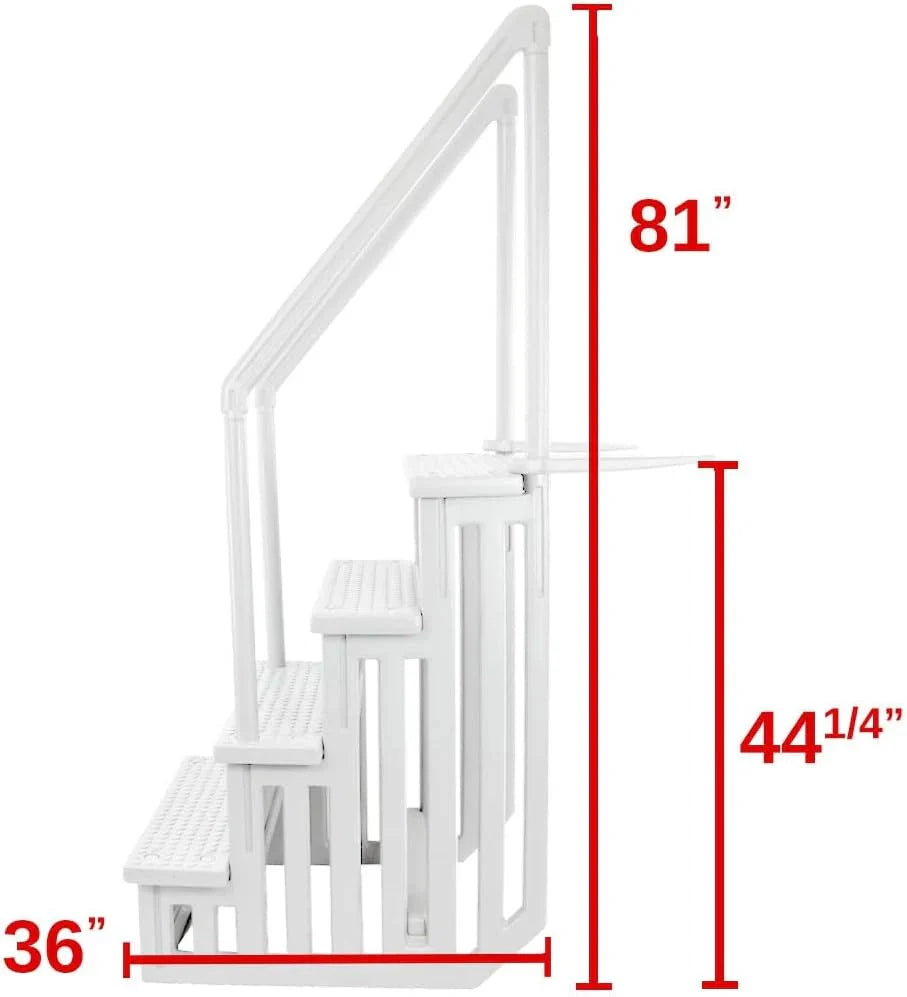 Non-slip entry steps for pools | Grey | For above-ground pools | Can be installed on terraces with a height of 122 to 137 cm | Load capacity up to 136 kg