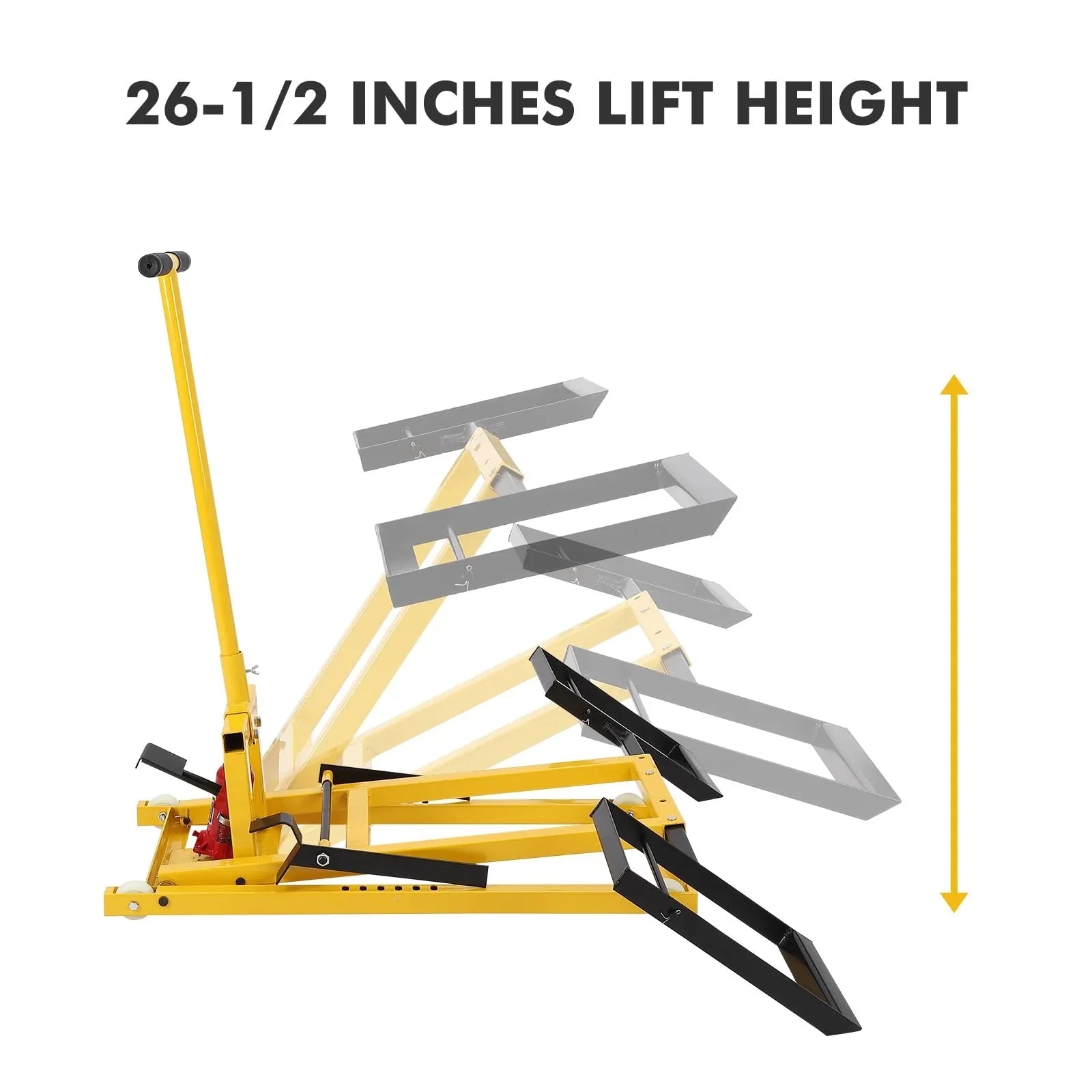 Lawn mower lift with hydraulic jack, 66 cm (26 inch) lifting height, welded steel construction, lifting capacity 227 kg (500 lbs), for ride-on lawn mowers, tractors and ATVs