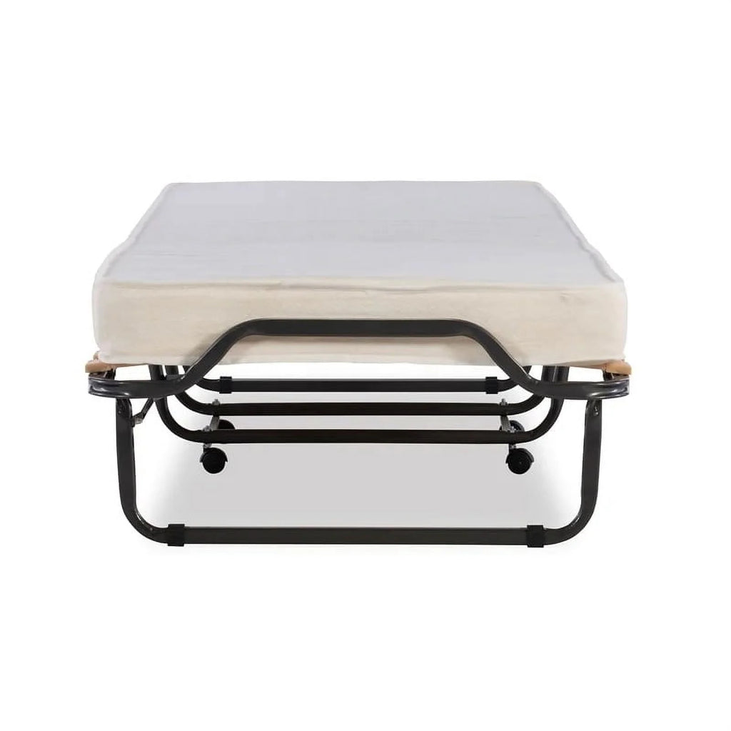Riverbay Furniture Metal Folding Bed with Memory Foam Mattress in Beige