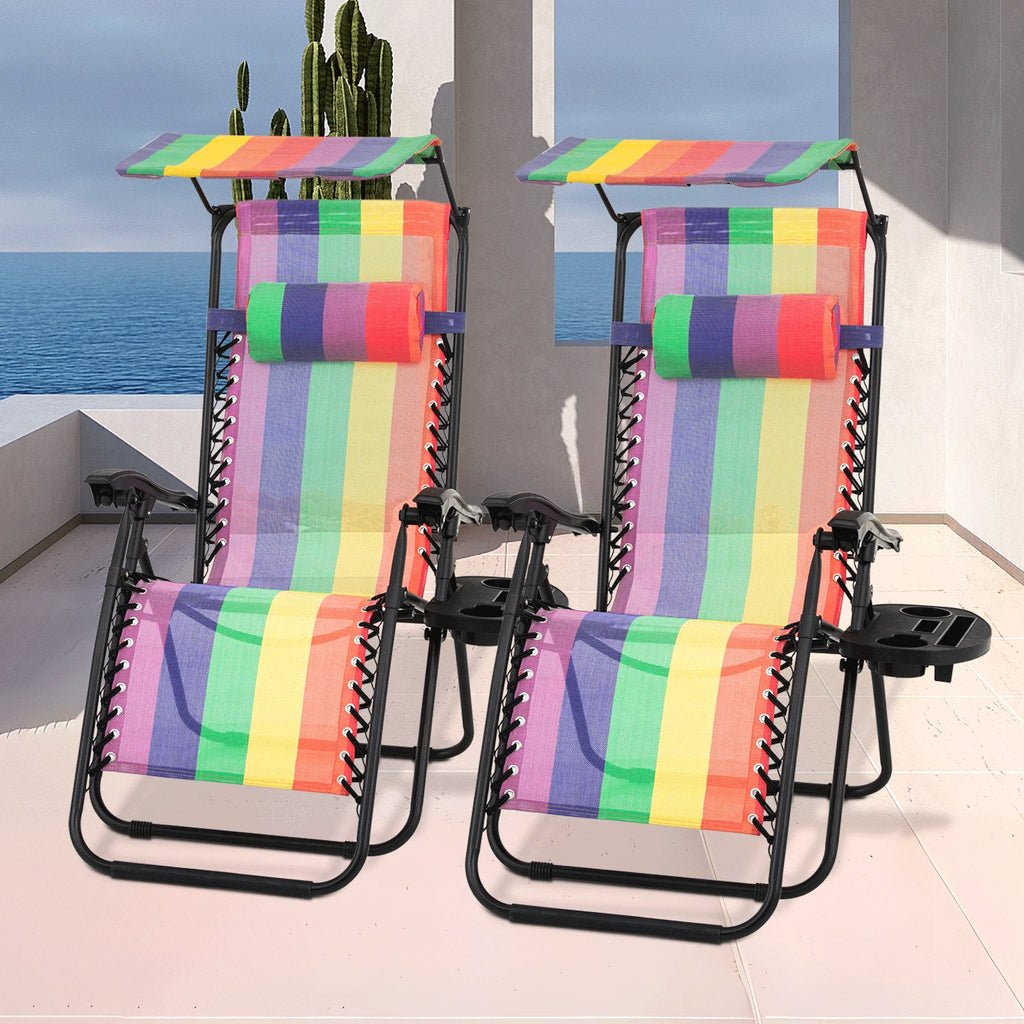 MoNiBloom Zero Gravity Chairs Set of 2, Folding Outdoor Patio Beach Recliner with Canopy Shade & Headrest, Black