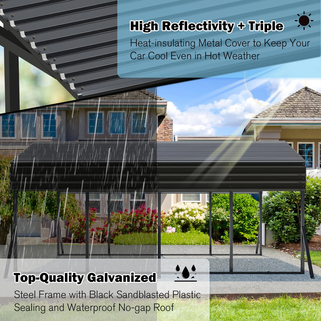 MUCHANT 12��X20�� Outdoor Heavy-Duty Carport Galvanized Steel Roof with Reinforced Stable Triangle Frame & Enhanced Base for Car, Pickup and Truck