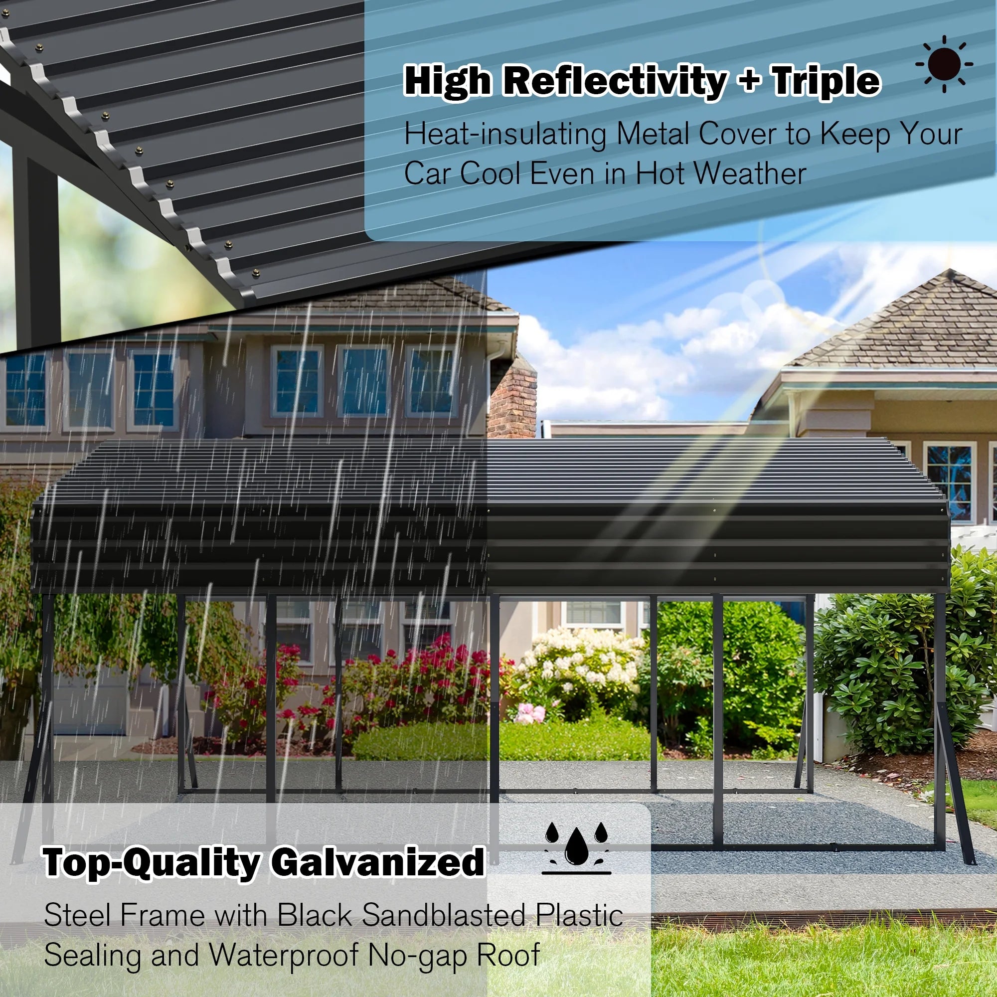 MUCHANT 12��X20�� Outdoor Heavy-Duty Carport Galvanized Steel Roof with Reinforced Stable Triangle Frame & Enhanced Base for Car, Pickup and Truck