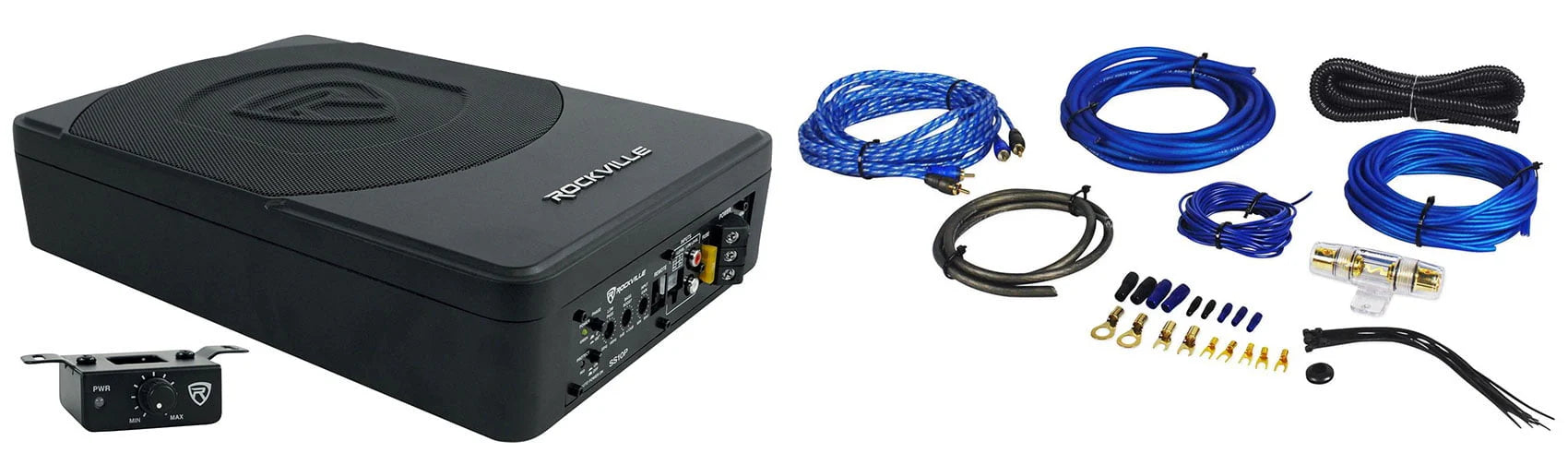 Rockville SS10P 10" 800w Slim Under-Seat Powered Car/Truck Subwoofer Sub+Amp Kit