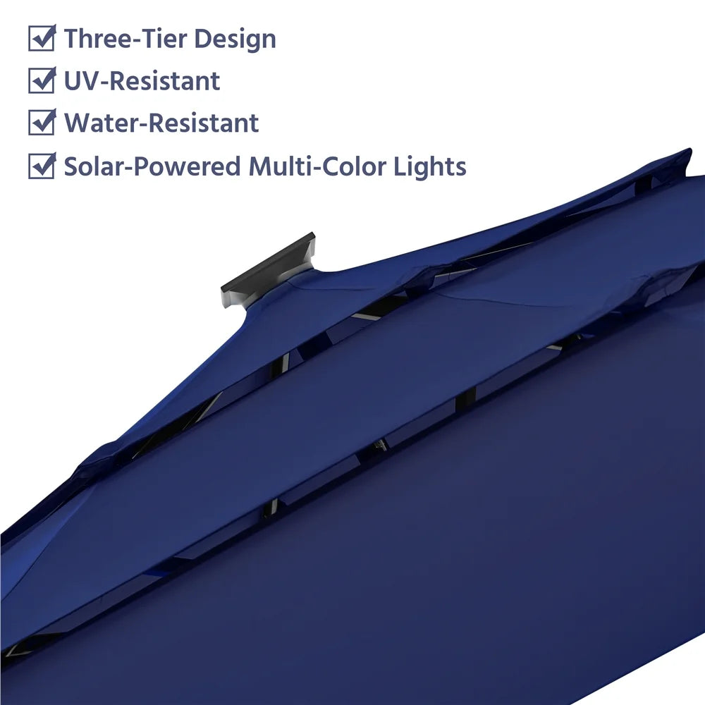 Renwick 10 Ft Outdoor Patio Parasol with Color-Changing LED Strip, Tan