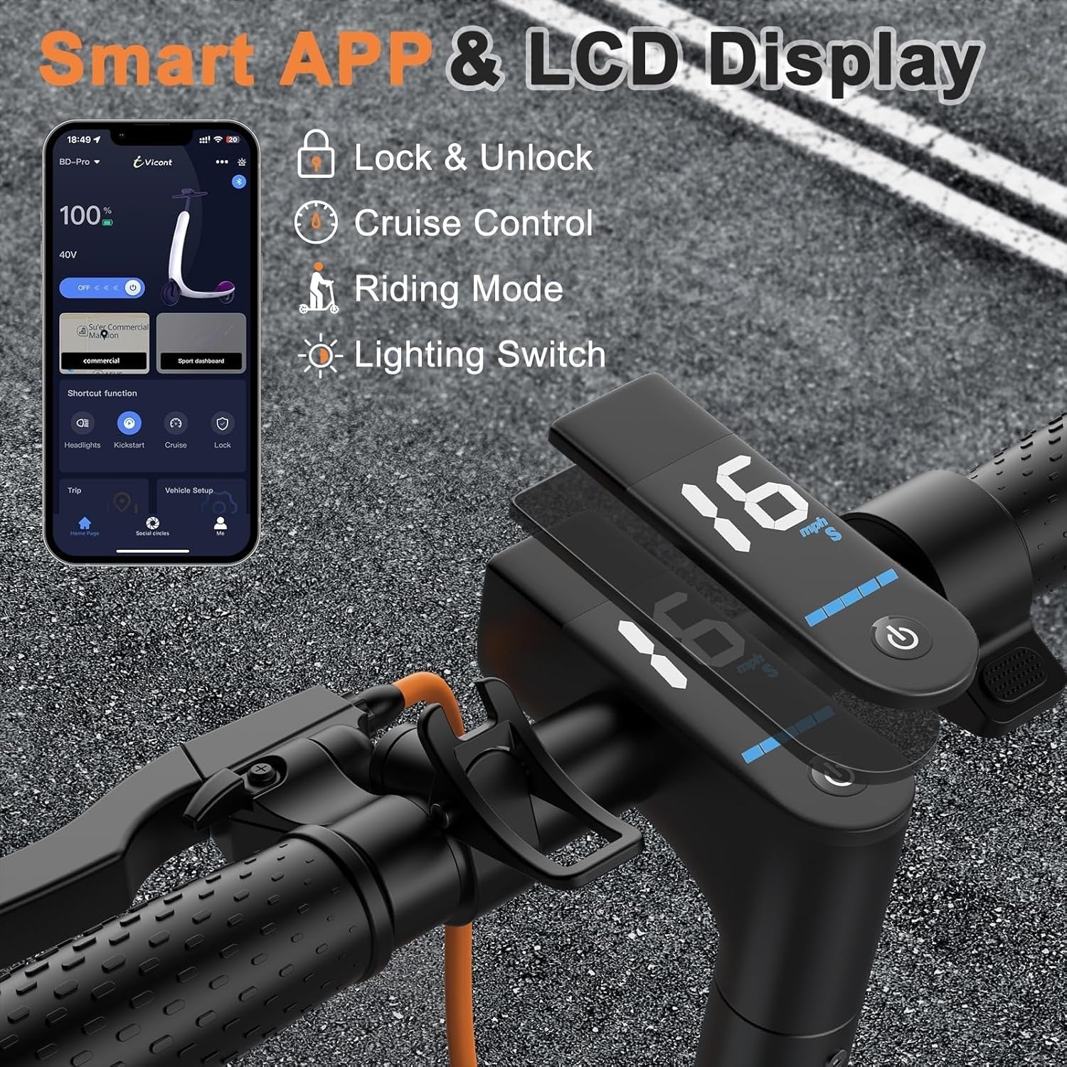 Electric scooter, 350W/500W powerful motor, 8.5"/10" solid rubber tires, 19/22 mph, 28/21/12 mile range, dual brakes