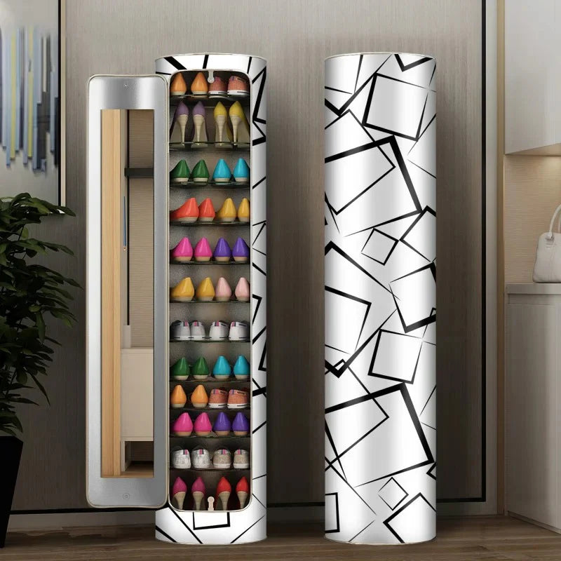 Large-capacity multi-layer rotating disinfection shoe cabinet [with mirror + deodorizer]