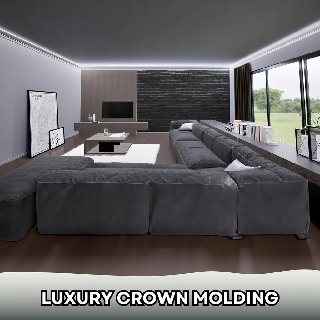 7-Piece 94.5?? (55.12 ft) Crown Molding with Duct Kit for Seamless Ambient Home Accent Lighting | Waterproof Channel for Easy LED Strip Installation (CROWN MOLDING WITH LED DUCT)