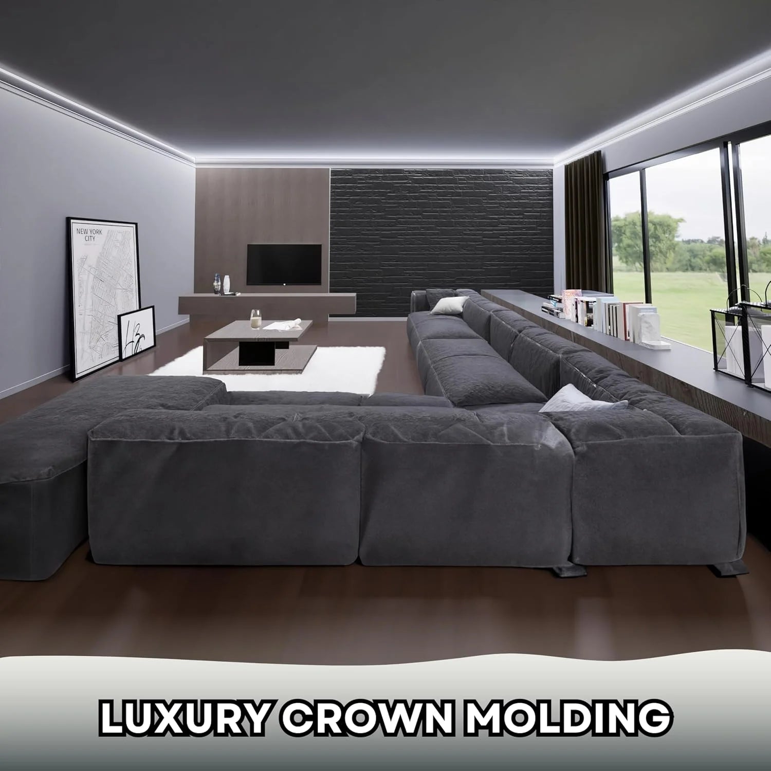 7-Piece 94.5?? (55.12 ft) Crown Molding with Duct Kit for Seamless Ambient Home Accent Lighting | Waterproof Channel for Easy LED Strip Installation (CROWN MOLDING WITH LED DUCT)