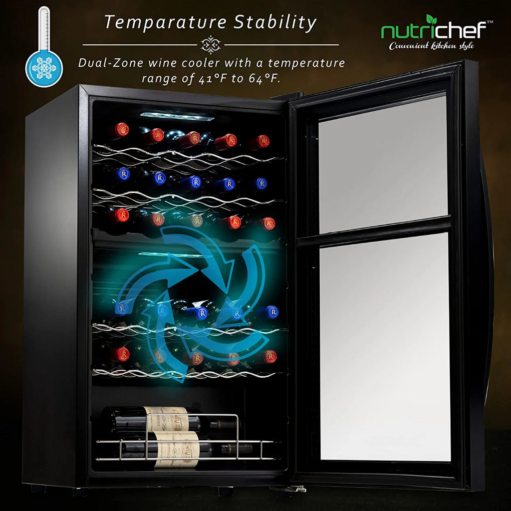 NutriChef 33 Bottle Dual-Zone Refrigerator PKCWCDS335