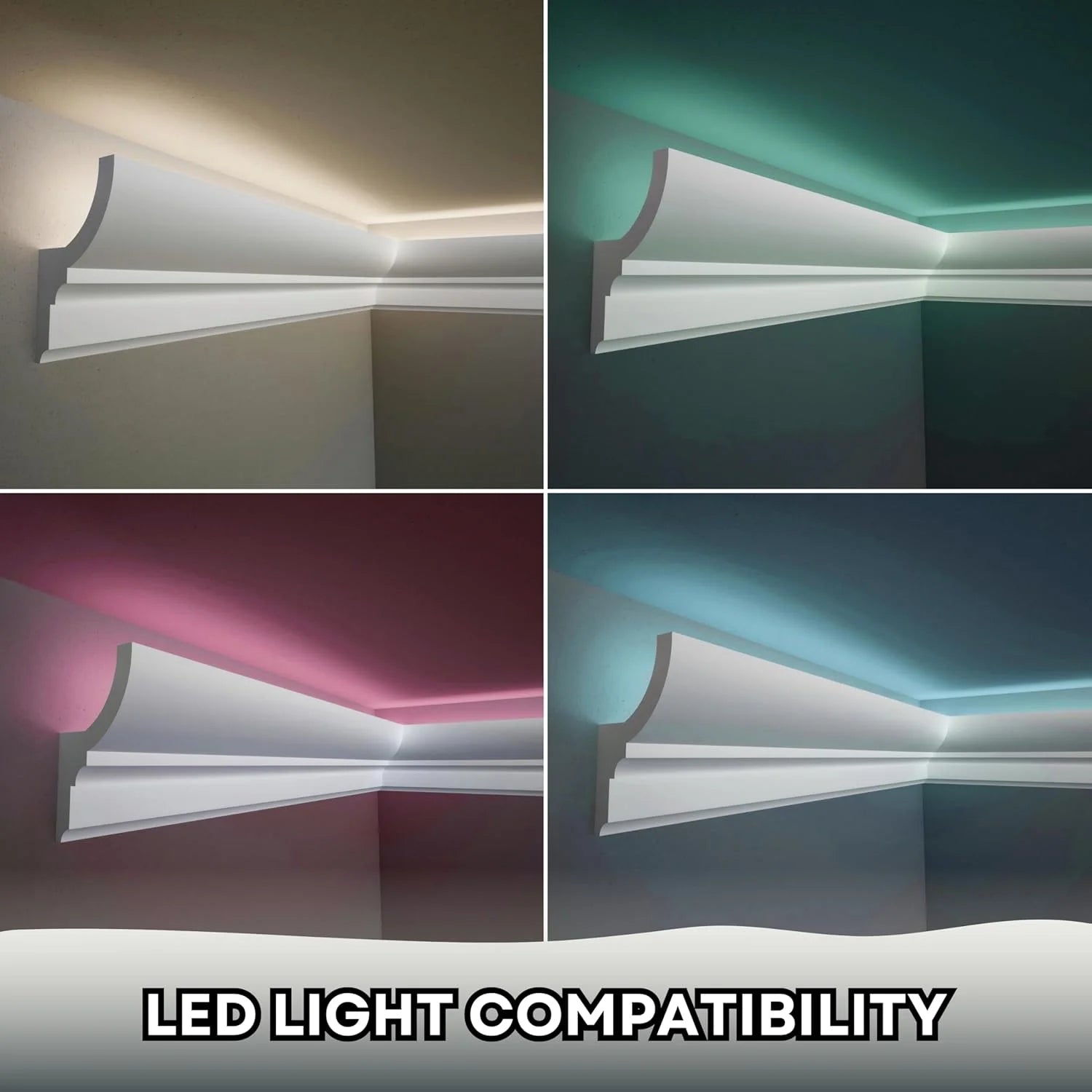 7-Piece 94.5?? (55.12 ft) Crown Molding with Duct Kit for Seamless Ambient Home Accent Lighting | Waterproof Channel for Easy LED Strip Installation (CROWN MOLDING WITH LED DUCT)
