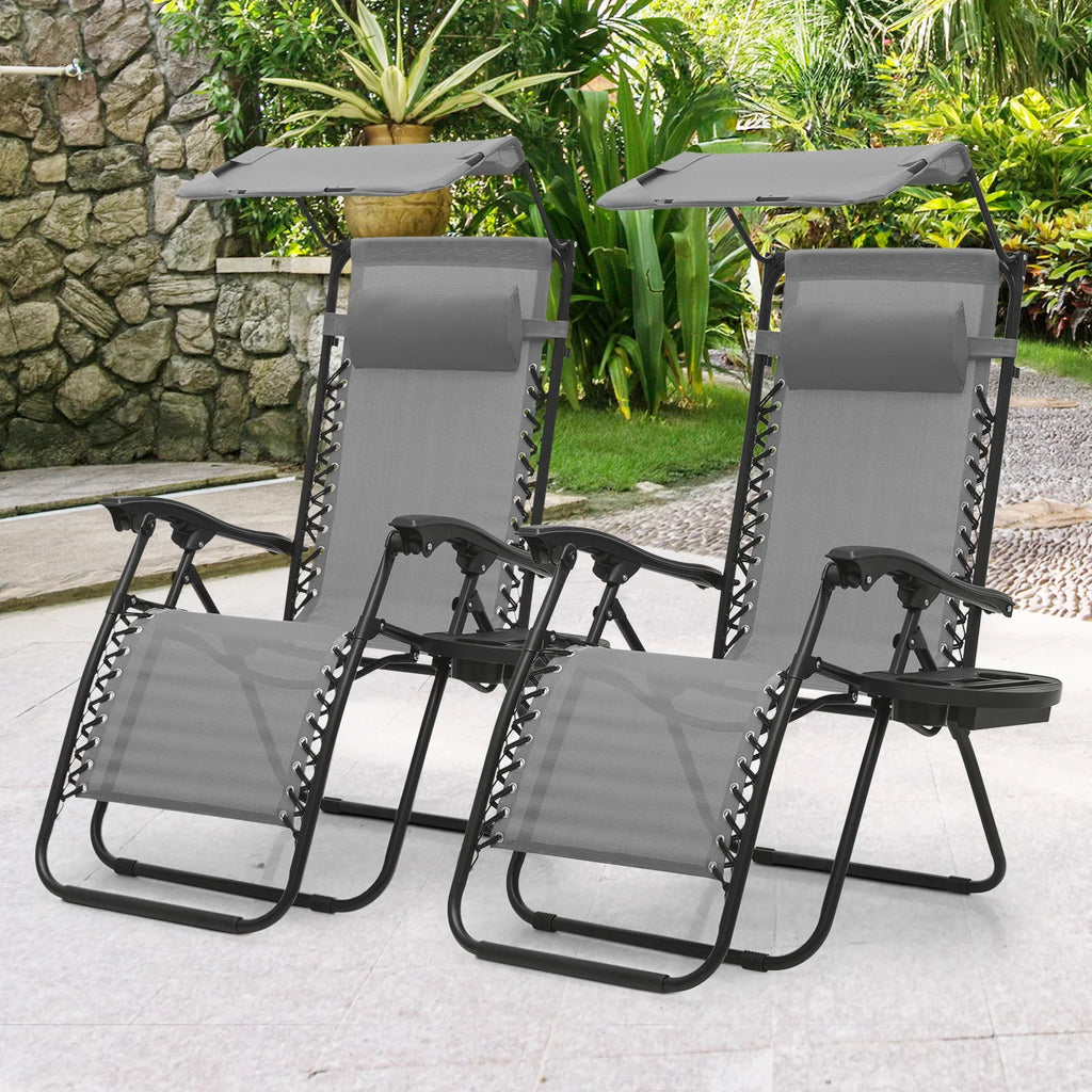MoNiBloom Zero Gravity Chairs Set of 2, Folding Outdoor Patio Beach Recliner with Canopy Shade & Headrest, Black