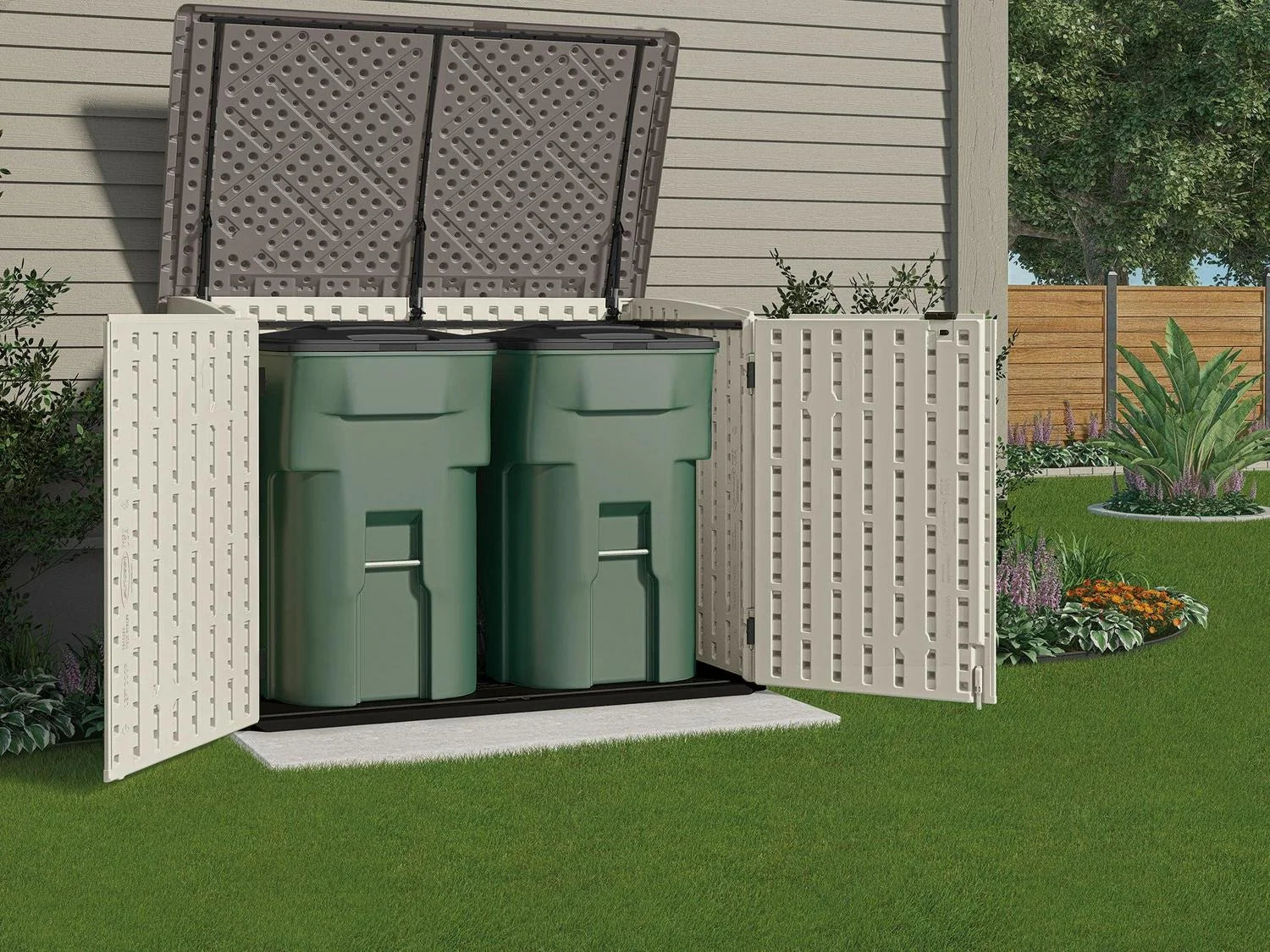 Suncast BMS4700 Resin Storage Shed, Off-White/Gray, 70.5���W x 44.25���D x 52���H, Double Door, UV Resistant