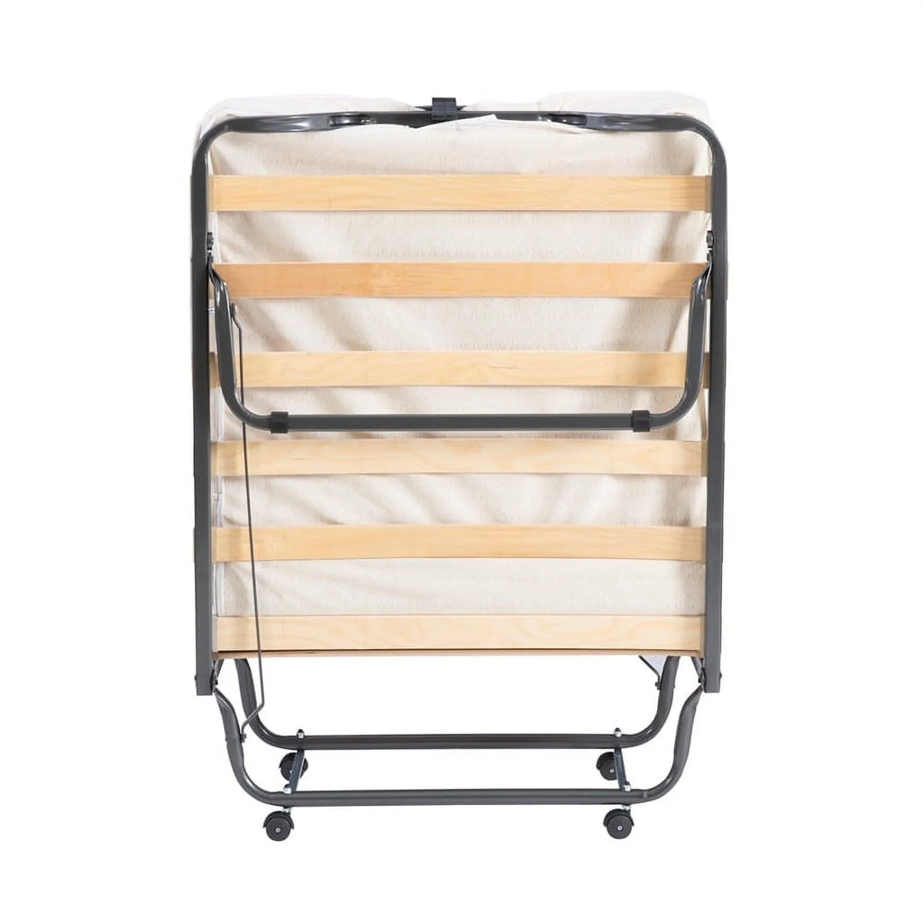 Riverbay Furniture Metal Folding Bed with Memory Foam Mattress in Beige