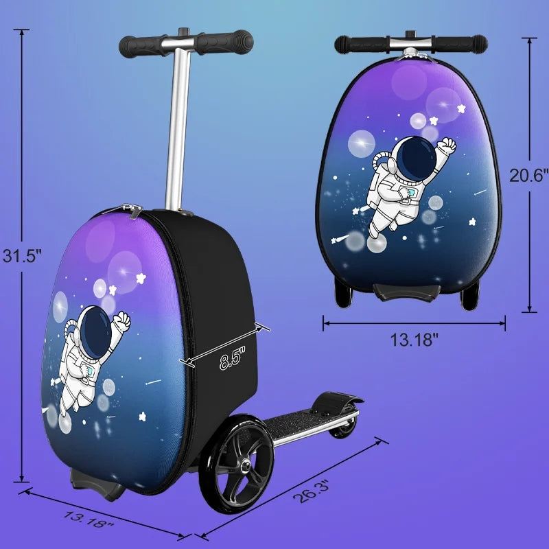 EAYSG 2-in-1 Kids Scooter Luggage with LED Lights,Ride-On Carry-On Suitcase for Children Ages 5-12, Foldable, Lightweight Travel Suitcase,Purple