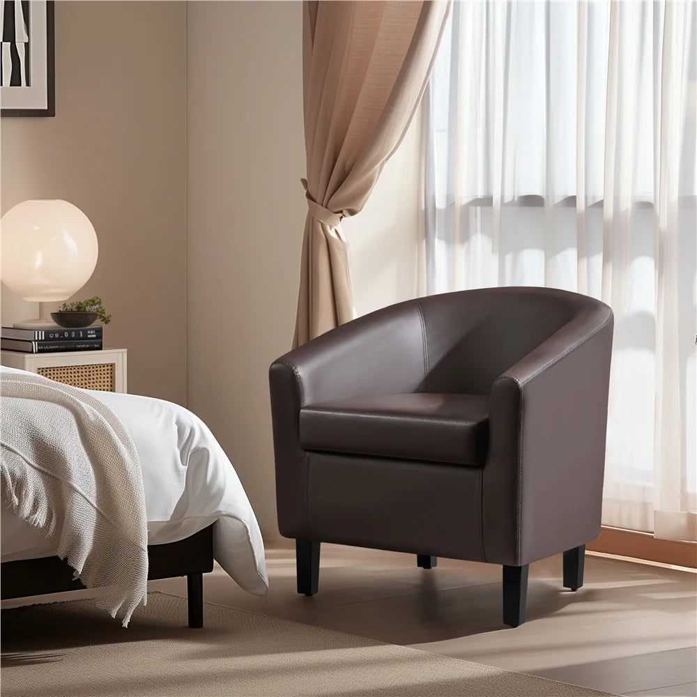 Renwick Faux Leather Barrel Accent Chair for Living Room, Set of 2, Black