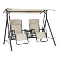 Mainstays Zero-Gravity Steel Porch Swing �C Beige/Black, Size: 230 cm x 148 cm x 184 cm