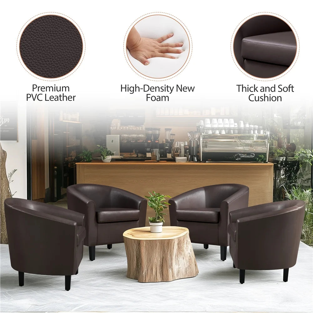 Renwick Faux Leather Barrel Accent Chair for Living Room, Set of 2, Black