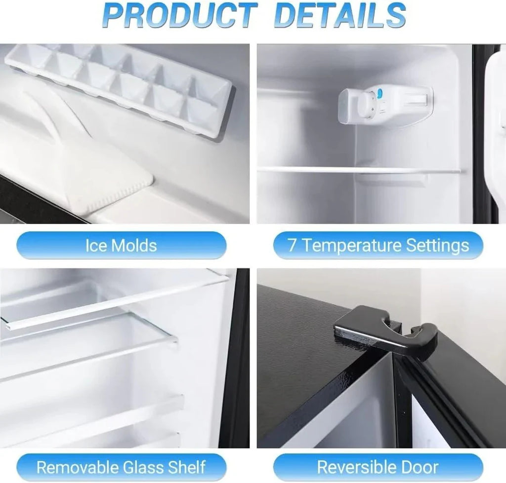 Apartment-sized refrigerator, 3.5 cubic feet (approx. 99 liters) usable capacity, small refrigerator with freezer compartment, suitable for houses and apartments, freestanding