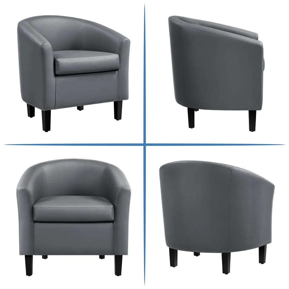 Renwick Faux Leather Barrel Accent Chair for Living Room, Set of 2, Black