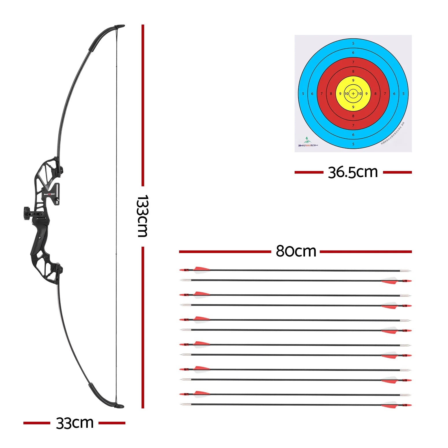 55lbs Recurve Bow Arrow Set, Fiberglass Arrows, Everfit