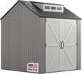 Rubbermaid resin garden shed with floor (2.13 x 2.13 m), weatherproof, grey, for storing garden tools, lawnmowers, bicycles and pool accessories