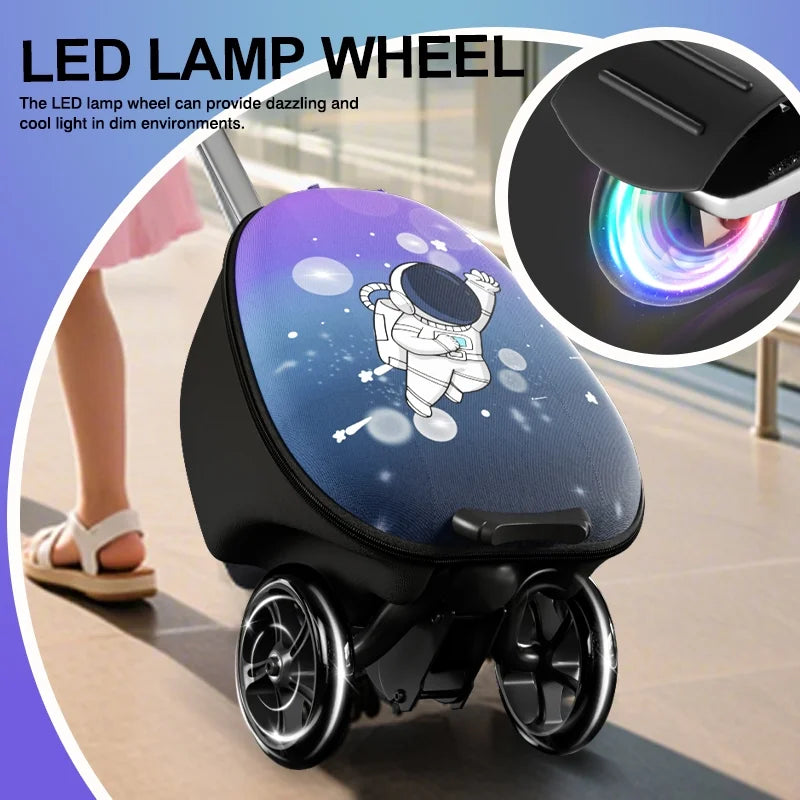 EAYSG 2-in-1 Kids Scooter Luggage with LED Lights,Ride-On Carry-On Suitcase for Children Ages 5-12, Foldable, Lightweight Travel Suitcase,Purple