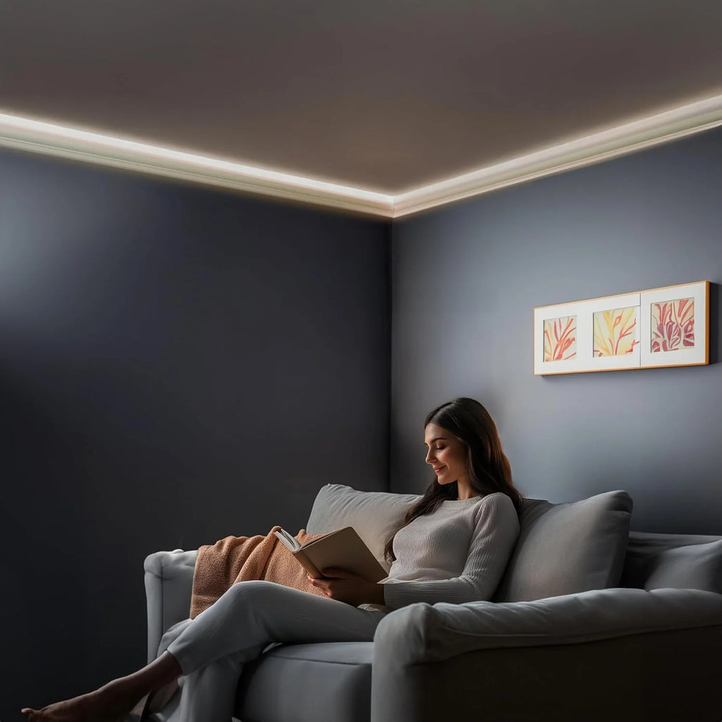 7-Piece 94.5?? (55.12 ft) Crown Molding with Duct Kit for Seamless Ambient Home Accent Lighting | Waterproof Channel for Easy LED Strip Installation (CROWN MOLDING WITH LED DUCT)