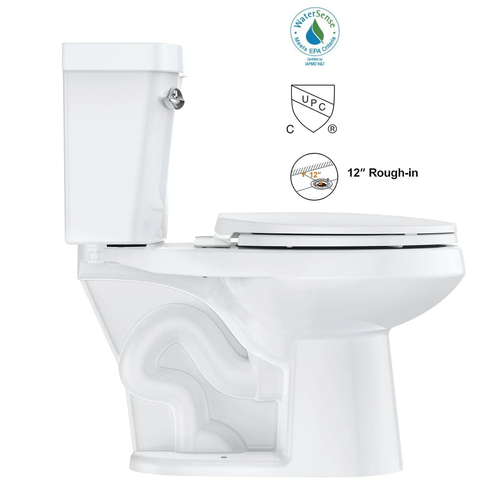 Two-Piece Elongated 1.28 GPF Siphonic Flush Toilet with Soft Close Seat, Universal Height ADA Cotton White (Toilet Seat Included)