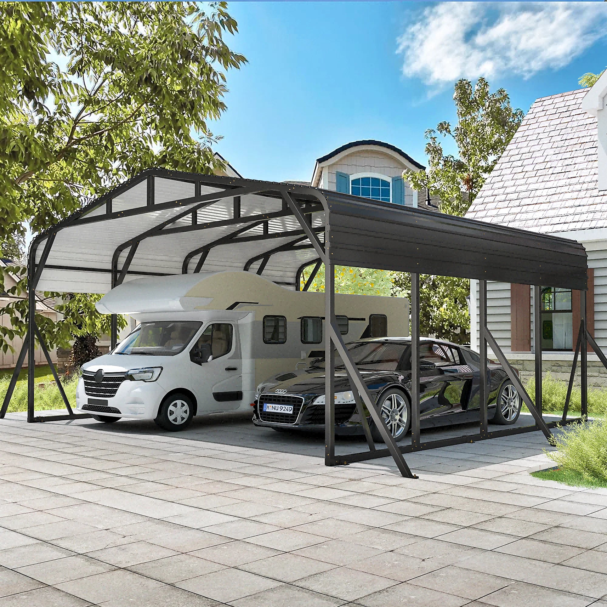 MUCHANT 12��X20�� Outdoor Heavy-Duty Carport Galvanized Steel Roof with Reinforced Stable Triangle Frame & Enhanced Base for Car, Pickup and Truck