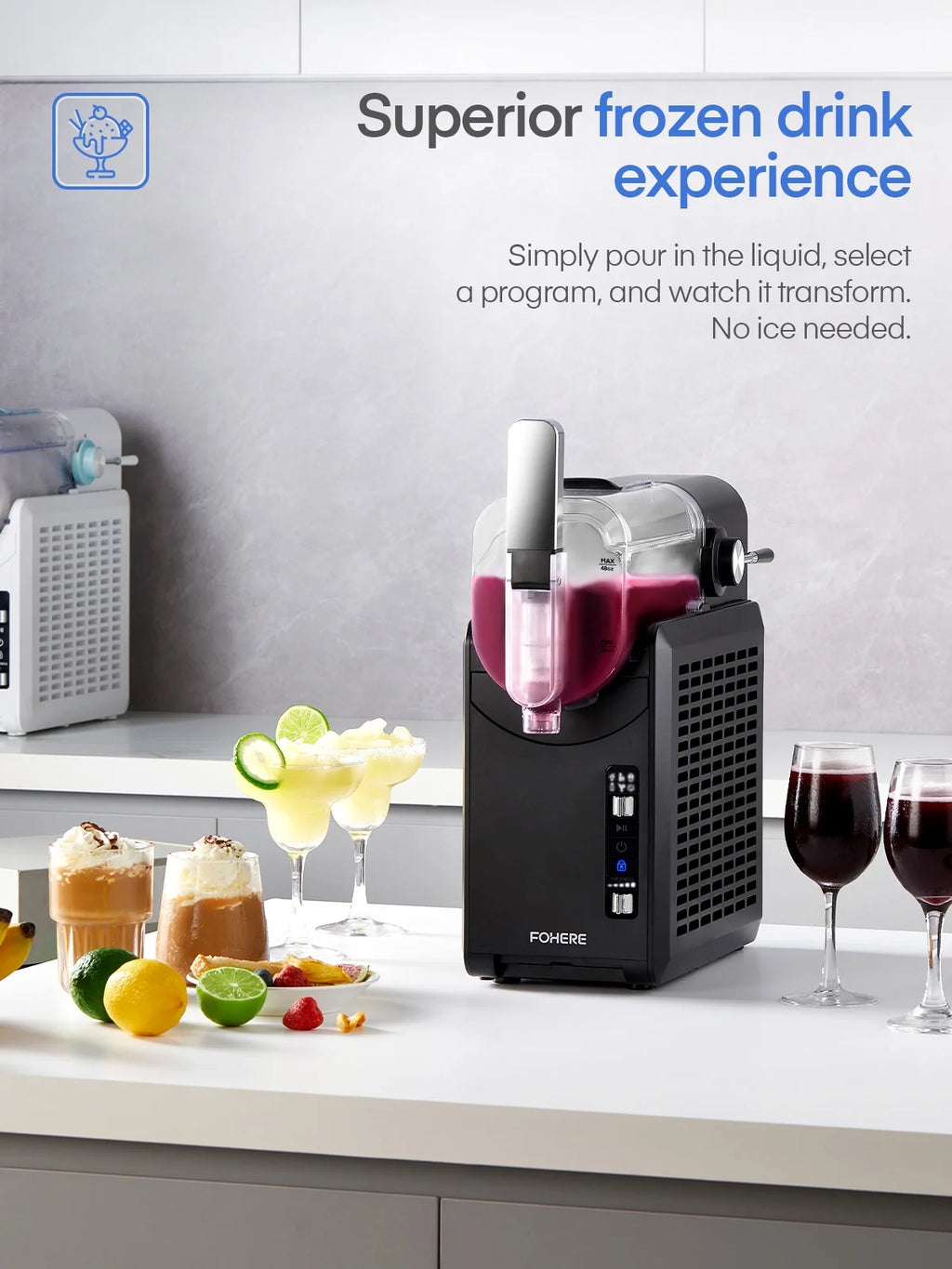 5-in-1 Slushie Machine, No Ice Needed, 15 Min Slushy Machine for Home with Self-Cleaning, Professional Frozen Drink Maker, 5 Preset Programs, Frozen Margaritas, Frapp??s, Milkshakes, and More, FOHERE