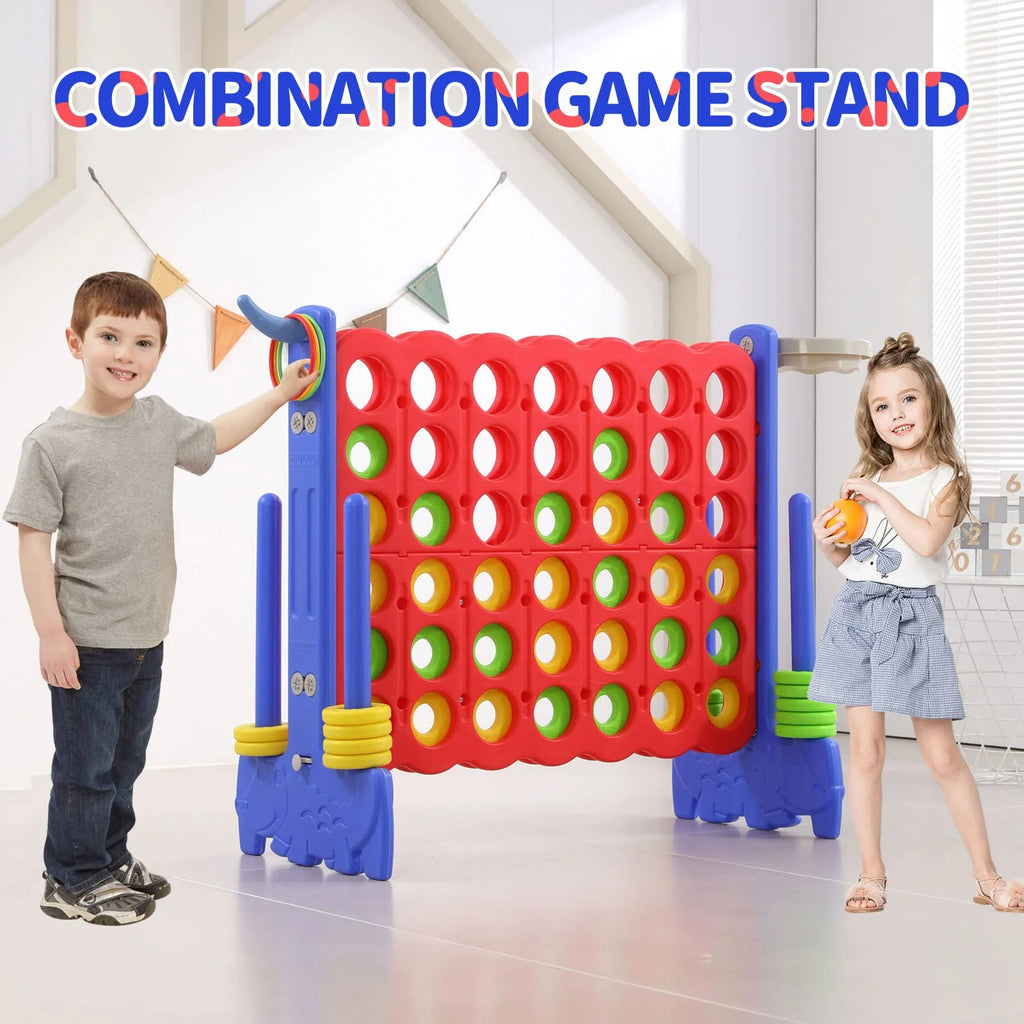 UNICOO? 3-in-1 Giant 4 in A Row Game, Featuring Basketball Hoop, Ring Toss Game & 4-to-Score Game. Perfect for Kids & Adults, Parties & Gatherings with Carrying Bag (Red + Blue)