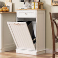 HARIPUL Single Tilt Out Trash Cabinet for 13 Gallon Waste Bin, Free Standing Kitchen Trash Can Cabinet with Drawers, White