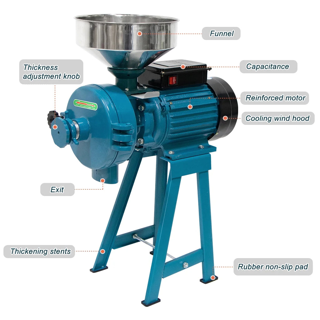 NAIZEA 3000W Electric Grain Mill, 110V Corn Grinder, Heavy Duty Commercial Feed Mill, Wet Dry Cereals Grinder