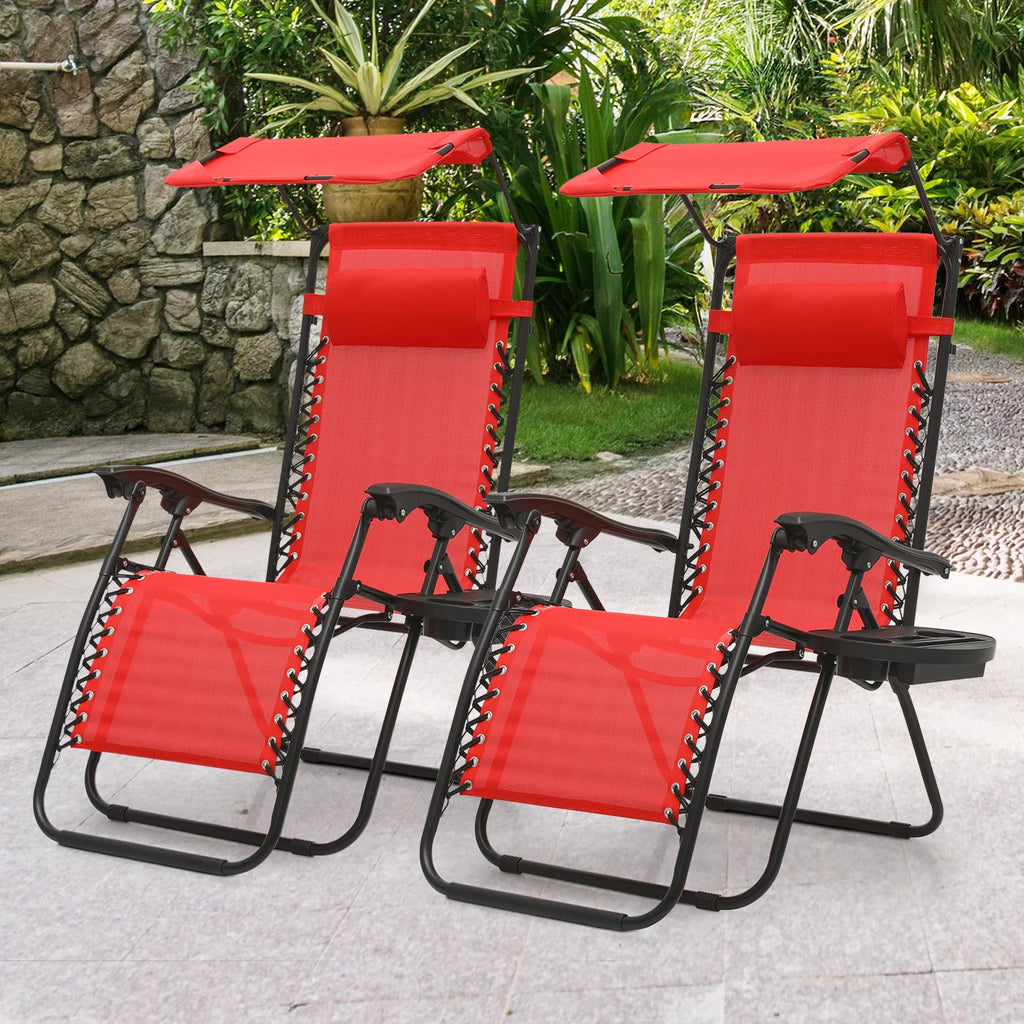 MoNiBloom Zero Gravity Chairs Set of 2, Folding Outdoor Patio Beach Recliner with Canopy Shade & Headrest, Black
