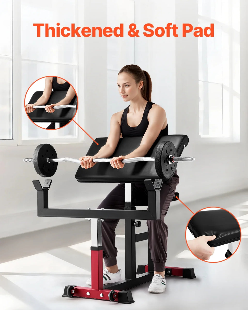 VEVOR Preacher Curl Bench, Strength Training Biceps Machine, Max load 440 LBS Home Gym Equipment, Seated Arm Isolated Barbell Dumbbell Bicep Station, Adjustable Weight Benches for Home Gym
