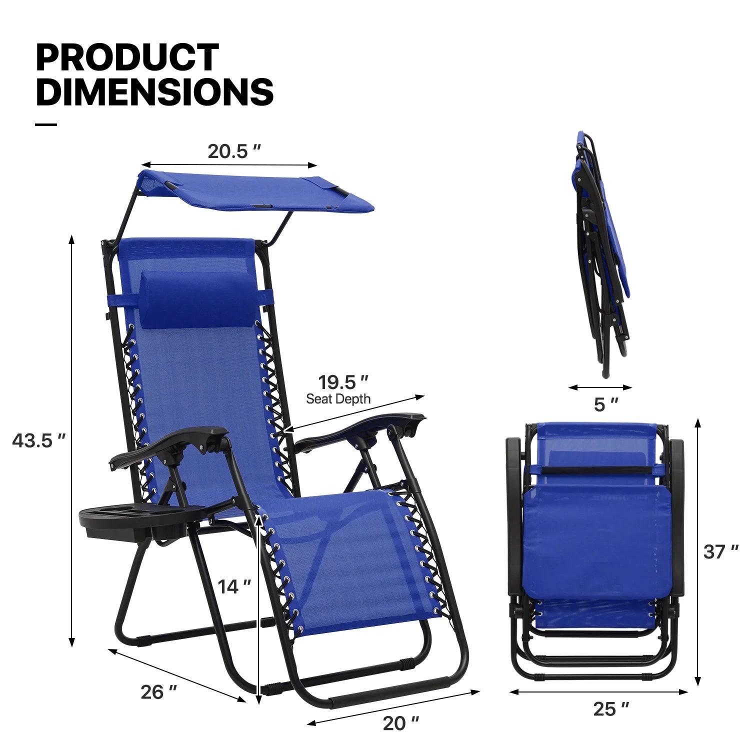 MoNiBloom Zero Gravity Chairs Set of 2, Folding Outdoor Patio Beach Recliner with Canopy Shade & Headrest, Black