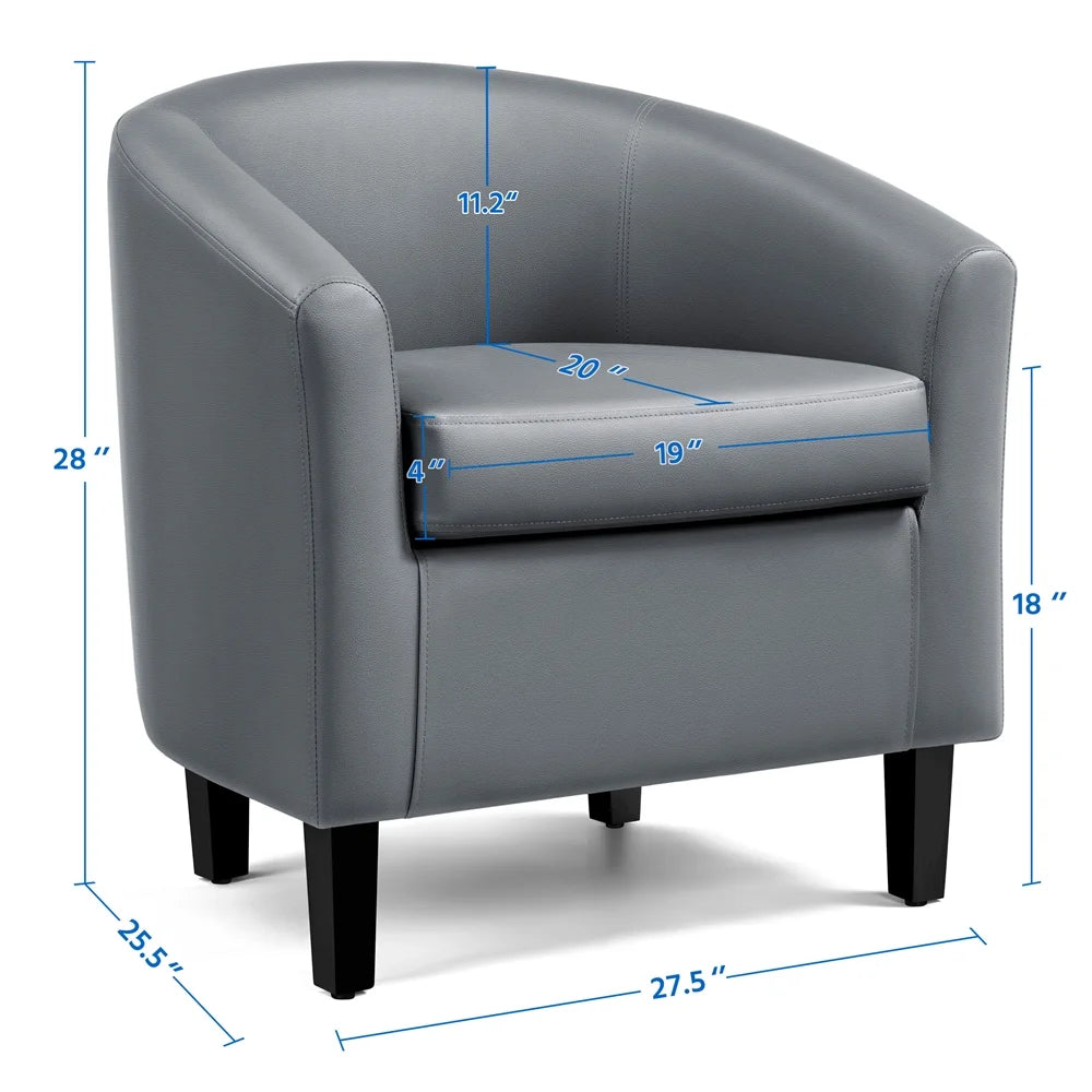 Renwick Faux Leather Barrel Accent Chair for Living Room, Set of 2, Black